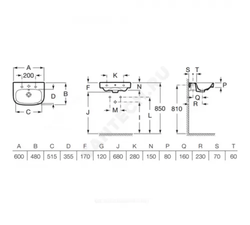 Умывальник подвесной Debba 60 1 отверстие под смеситель по центру Roca 32799400Y
