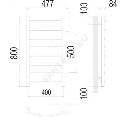Полотенцесушитель водяной нерж сталь Лесенка (1") НР 400х800мм 8П боковое подключение Классик Терминус 4670078530233