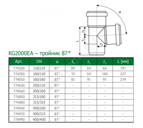Тройник PP-MD зелёный KG2000 KG2000EA Дн 160х110х87гр б/нап в/к Ostendorf 774350