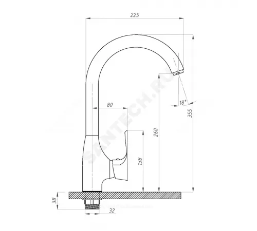 Смеситель для кухонной мойки ручка сбоку одноручный ЭЛИТ Профсан PSM-100-3