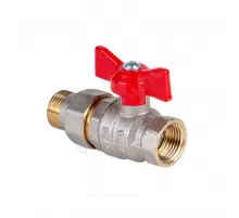 Кран шаровой латунь никель Эксперт Ду 25 Ру40 ВР/"американка" полнопроходной бабочка красная Dist Н143Б