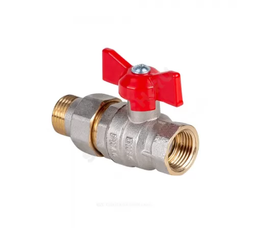 Кран шаровой латунь никель Эксперт Ду 25 Ру40 ВР/"американка" полнопроходной бабочка красная Dist Н143Б