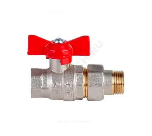 Кран шаровой латунь никель Эксперт Ду 25 Ру40 ВР/"американка" полнопроходной бабочка красная Dist Н143Б