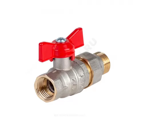 Кран шаровой латунь никель Эксперт Ду 25 Ру40 ВР/"американка" полнопроходной бабочка красная Dist Н143Б