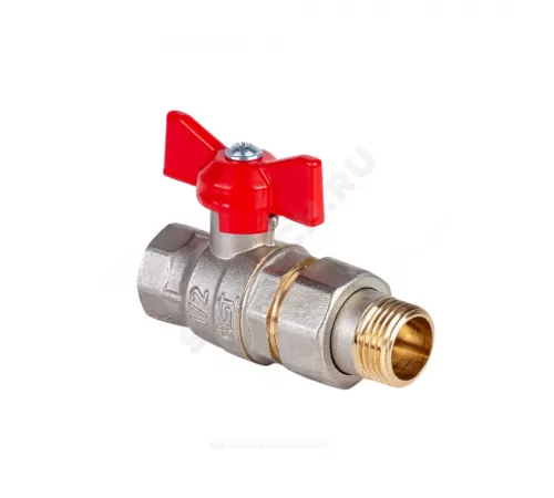 Кран шаровой латунь никель Эксперт Ду 25 Ру40 ВР/"американка" полнопроходной бабочка красная Dist Н143Б