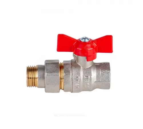Кран шаровой латунь никель Эксперт Ду 25 Ру40 ВР/"американка" полнопроходной бабочка красная Dist Н143Б