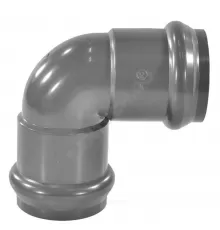 Отвод НПВХ SDR26 Дн 110х90гр Ру10 серый напорный двухраструбный под соединение с уплотнительным кольцом в/к Aquaviva AQV102110
