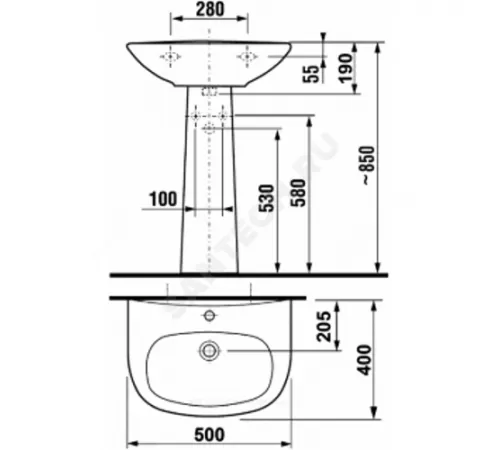 Умывальник подвесной Zeta 50 1 отверстие под смеситель по центру белый Jika 8.1039.0.000.104.9