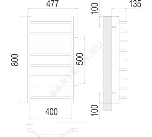 Полотенцесушитель водяной нерж сталь Лесенка (1") НР 400х800мм 8П боковое подключение Виктория Терминус 4670078530097