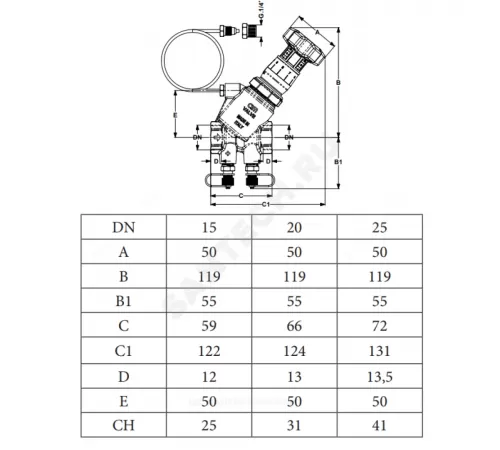 Клапан балансировочный автомат латунь 718LP Ду 15 G1/2" Ру25 Тмакс=120 оС ВР 5-30 кПа Kvs=4.1м3/ч с измерительными ниппелями Cimberio CIM 718LP 12