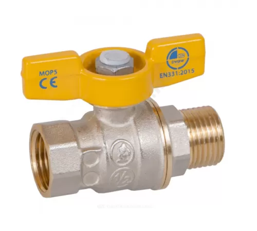 Кран шаровой латунь никель газ R734G Ду 20 ВР/НР полнопроходной бабочка Giacomini R734GAX004