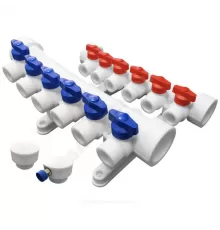 Группа PP-R коллекторная белая Дн 40х20 на 6 выходов с кранами VALFEX 101144006