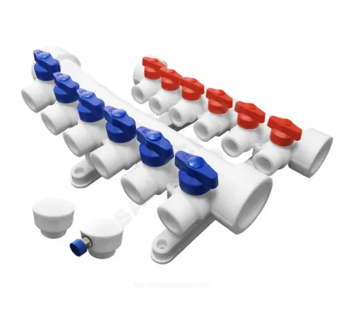 Группа PP-R коллекторная белая Дн 32х20 на 6 выходов с кранами VALFEX 101143206