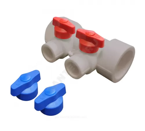 Коллектор PP-R серый Дн 32х20 на 2 выхода с кранами VALFEX 101133202Г