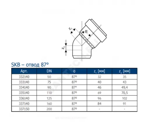 Отвод PP-MD бесшумный светло-серый Skolan Safe SKB Дн 78х87гр (DN75) б/нап в/к Ostendorf 333140