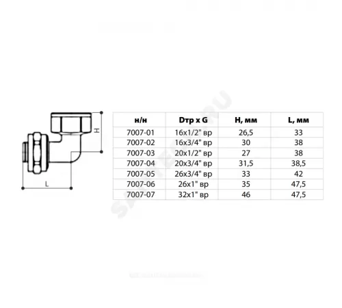 Угольник МП латунь никель обжим Дн 16х3/4"х90гр ВР ГОСТ 32415-2013 7007 Aquasfera 7007-02