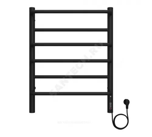 Полотенцесушитель электрический сталь Лесенка 165 Вт 450х600мм 6П со встроенным диммером справа черный муар Евромикс Терминус 4670078557070