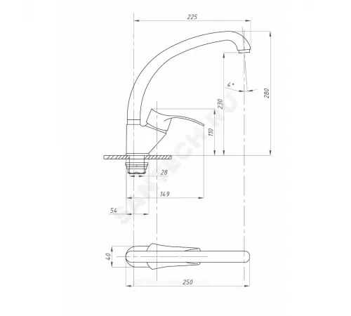Смеситель для кухонной мойки ручка сбоку одноручный ПЛЮС ПСМ-335-КТ/023 Профсан PSM-335-023