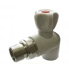 Клапан (вентиль) PP-R запорный серый Дн 20х1/2" Ру25 НР угловой для радиатора RTP (РосТурПласт) 15821
