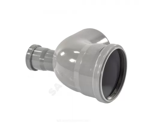 Отвод PP-H с выходом фронтально-тыльный серый Дн 110х50х87гр б/нап в/к VALFEX 23124150