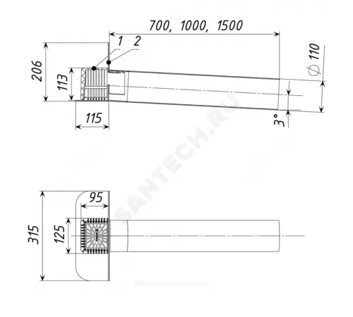 Воронка парапетная PP Дн 110 L=1м с листвоуловителем Татполимер ТП-68/10