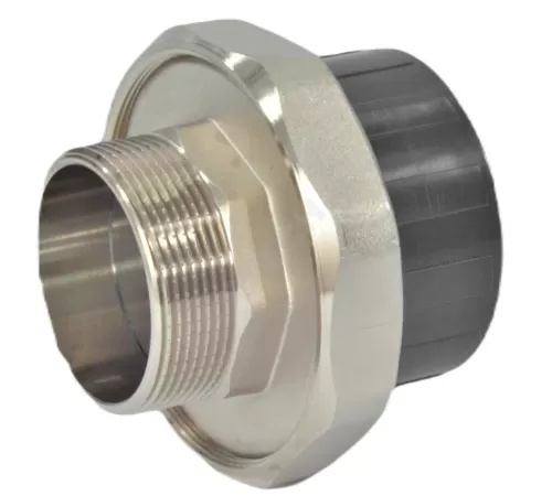 Муфта ПВХ/латунь разъемная Дн 50х1 1/2" серая НР под клеевое соединение Aquaviva AQVBND50M