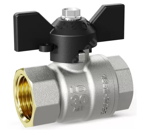 Кран шаровой латунь никель Pride Ду 32 Ру25 ВР бабочка черная аналог 11б27п1 LD 47.32.В-В.Б