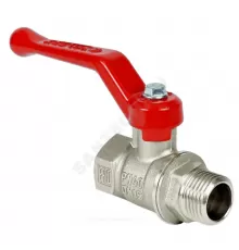 Кран шаровой латунь никель 11Б27фт1М Ду 15 Ру40 ВР/НР рычаг красный VALFEX VF.215.NR1.012.N/P59