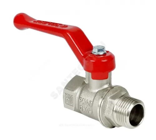 Кран шаровой латунь никель 11Б27фт1М Ду 15 Ру40 ВР/НР рычаг красный VALFEX VF.215.NR1.012.N/P59