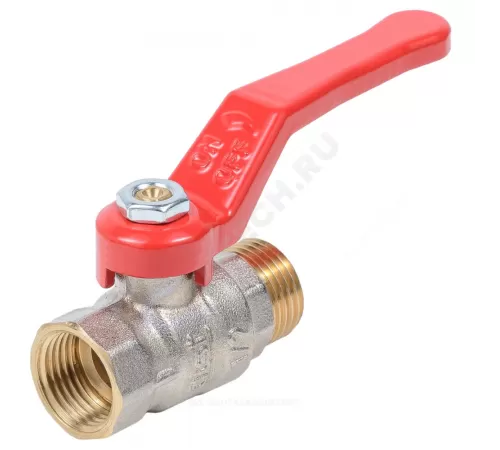Кран шаровой латунь никель Стандарт Ду 15 Ру40 ВР/НР полнопроходной рычаг красный Dist Н321Р