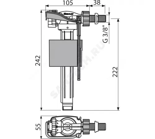 Арматура для бачка наливная 3/8" боковое подключение Alca Plast A150-3/8"