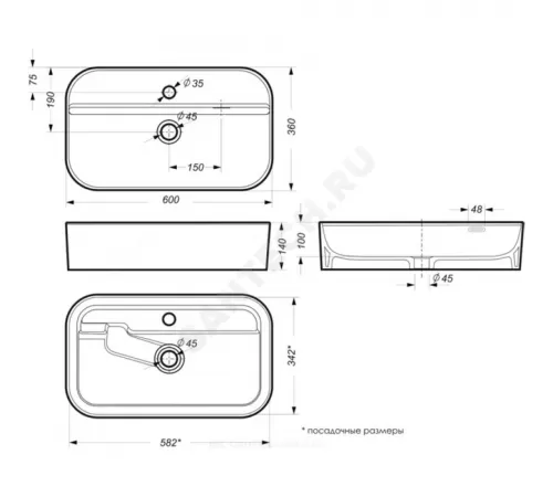 Умывальник мебельный Infinity SLF 60 1 отверстие под смеситель по центру белый Sanita Luxe WB.CT/Infinity/60-C.Shelf/WHT.G/S1