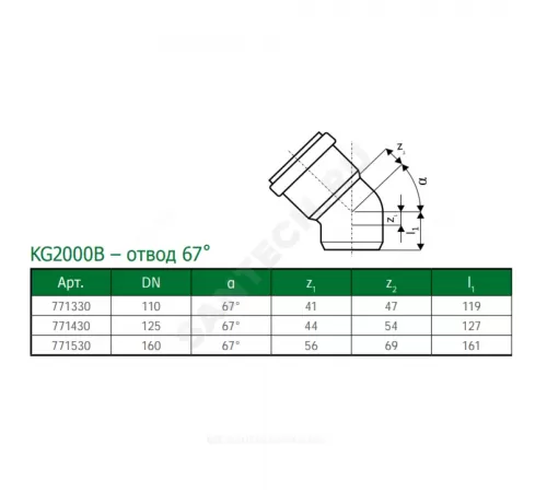 Отвод PP-MD зелёный KG2000 KG2000B Дн 125х67гр б/нап в/к Ostendorf 771430