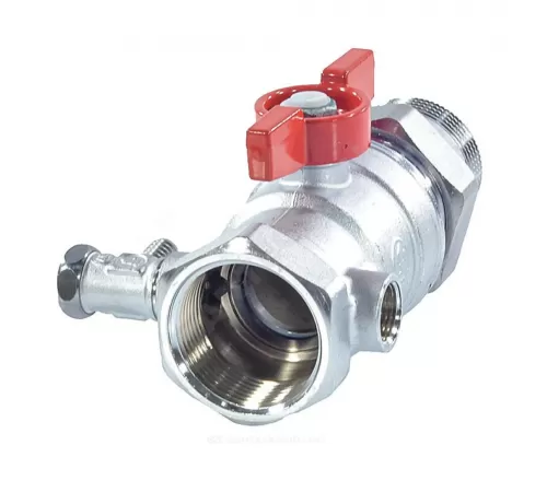 Кран шаровой латунь со спускником R259DS хром Ду 15 Ру42 ВР/"американка" 1/2" бабочка красная с отводом (полусгоном) Giacomini R259SX003