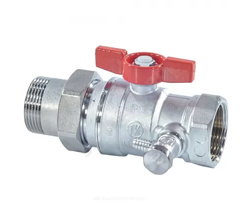 Кран шаровой латунь со спускником R259DS хром Ду 15 Ру42 ВР/"американка" 1/2" бабочка красная с отводом (полусгоном) Giacomini R259SX003