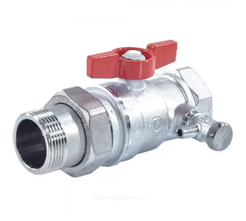 Кран шаровой латунь со спускником R259DS хром Ду 15 Ру42 ВР/"американка" 1/2" бабочка красная с отводом (полусгоном) Giacomini R259SX003