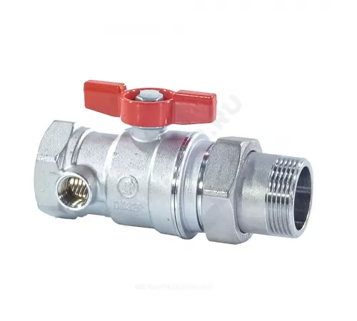 Кран шаровой латунь со спускником R259DS хром Ду 15 Ру42 ВР/"американка" 1/2" бабочка красная с отводом (полусгоном) Giacomini R259SX003