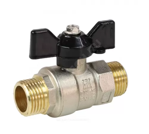 Кран шаровой латунь никель Pride Ду 25 Ру40 НР полнопроходной бабочка черная аналог 11б27п1 LD 47.25.Н-Н.Б