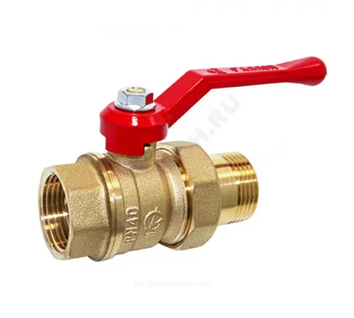 Кран шаровой латунь Стандарт 222 аналог 11б27п1 Ду 25 Ру40 ВР/"американка" полнопроходной рычаг красный ГАЛЛОП 107158