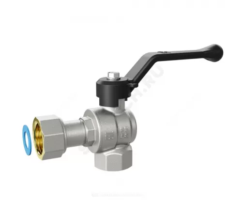 Кран шаровой латунь никель угловой Pride Ду 15 Ру40 ВР/нак. гайка рычаг черный LD 47.247.15