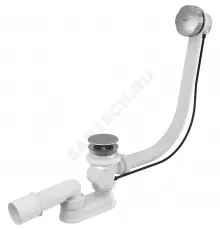 Слив-перелив для ванны плоский полуавтоматический (тросик) 1 1/2"x40 с переходной трубкой 10гр 40/50 слив клапан, пробка D=70мм Alca Plast A55KM