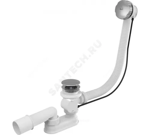 Слив-перелив для ванны плоский полуавтоматический (тросик) 1 1/2"x40 с переходной трубкой 10гр 40/50 слив клапан, пробка D=70мм Alca Plast A55KM