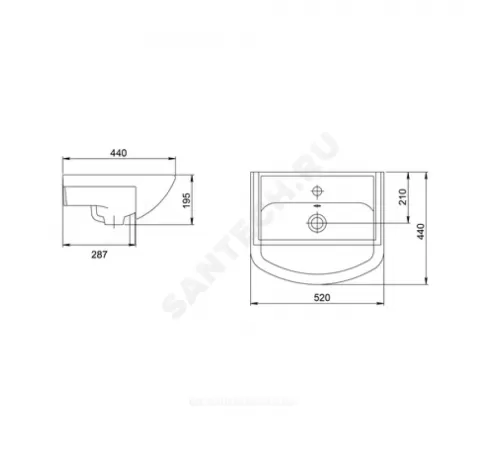 Умывальник мебельный Акватон 52 1 отверстие под смеситель по центру белый Santeri 1.3120.1.S00.11B.0