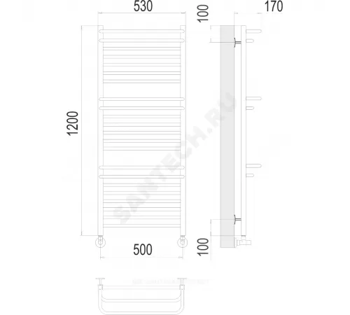 Полотенцесушитель водяной нерж сталь Лесенка (1/2") ВР 500х1200мм 22П нижнее подключение Орион Терминус 4670078529763