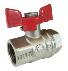 Кран шаровой латунь никель 11Б27фт1М Ду 20 Ру40 ВР полнопроходной бабочка красная VALFEX VF.217.NB1.034.PREMIUM