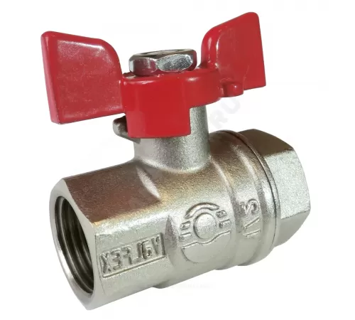 Кран шаровой латунь никель 11Б27фт1М Ду 20 Ру40 ВР полнопроходной бабочка красная VALFEX VF.217.NB1.034.PREMIUM