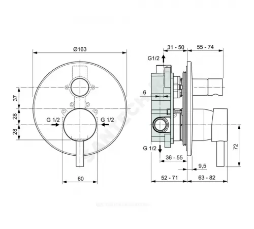 Смеситель встраиваемый для ванны с душем одноручный CERALINE Ideal Standard A6939AA