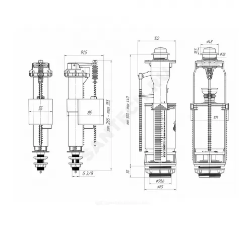Арматура для бачка сливная/наливная 3/8" нижнее подключение кнопка хром 1/реж АНИ Пласт WC8530C