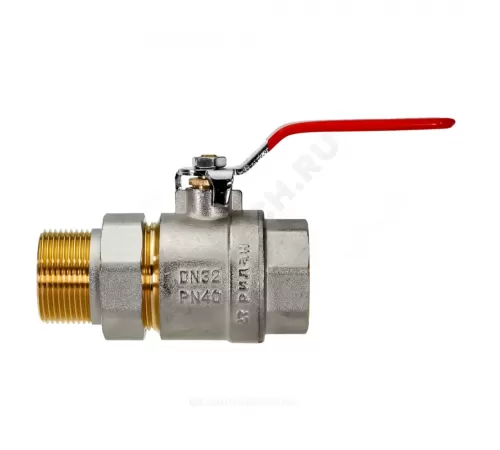 Кран шаровой латунь BVR-FR Ду 32 Ру40 ВР/"американка" полнопроходной рычаг красная Ридан 065B8306RG
