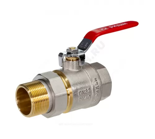Кран шаровой латунь BVR-FR Ду 32 Ру40 ВР/"американка" полнопроходной рычаг красная Ридан 065B8306RG